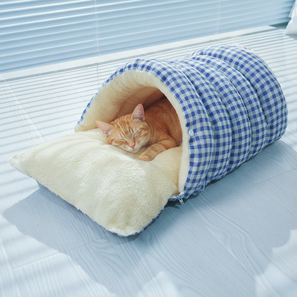 Checkered Cat Nest Winter Warm Closed Pet Nest